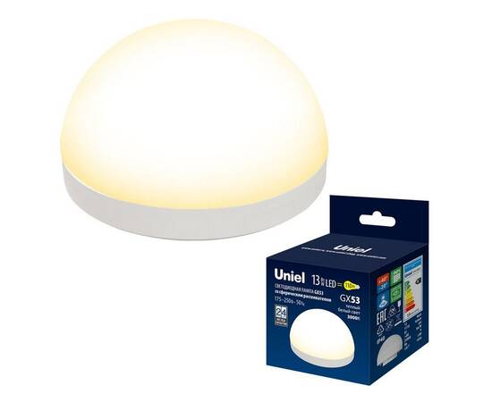 Лампа светодиодная Uniel GX53 13W 3000K матовая LED-GX53-13W/3000K/GX53/FR/SPHERE PLZ02WH UL-00011790