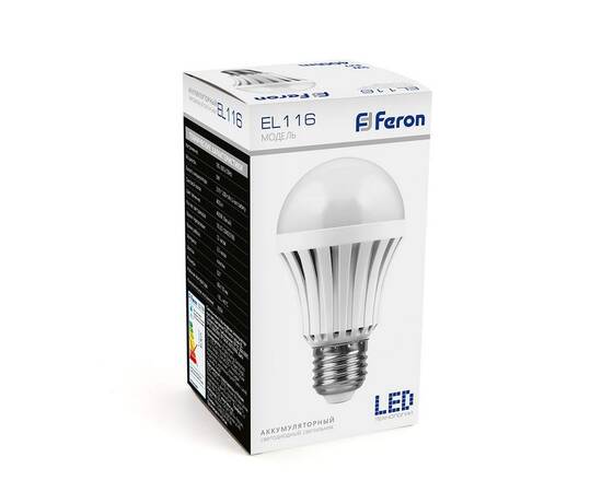 Лампа светодиодная аккумуляторная Feron E27 9W 6500K матовая EL116 48979, изображение 2