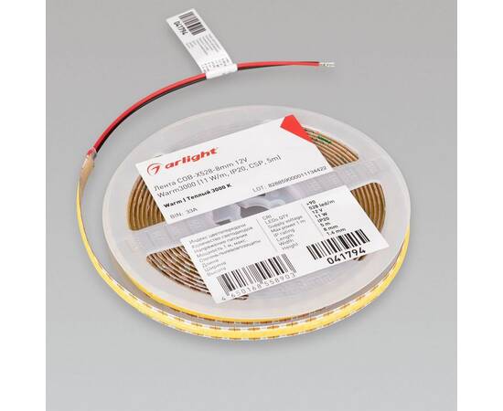 Светодиодная лента Arlight 11W/m 528Led/m CSP теплый белый 5M COB-X528-8mm 12V Warm3000 041794, изображение 2