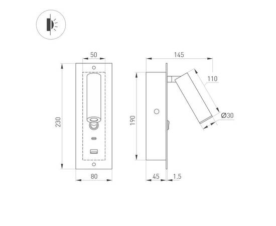 Встраиваемый светодиодный спот Arlight SP-Bed-Charge-Built-S80x230-3W Warm3000 046880, изображение 2