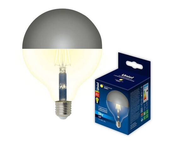 Лампа светодиодная Uniel E27 4W 3000K зеркальная LED-G125-4W/3000K/E27/CL MIRROR/CHROME PLS02WH UL-00011793