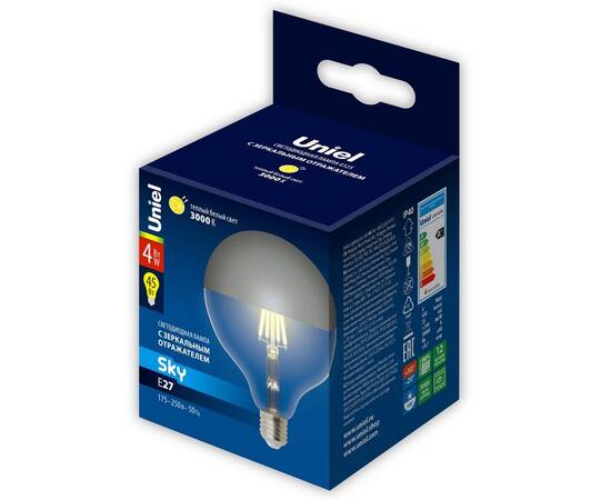 Лампа светодиодная Uniel E27 4W 3000K зеркальная LED-G125-4W/3000K/E27/CL MIRROR/CHROME PLS02WH UL-00011793, изображение 2