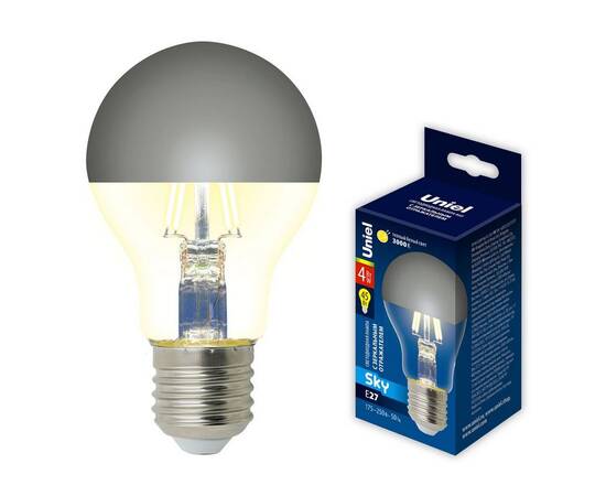 Лампа светодиодная Uniel E27 4W 3000K зеркальная LED-A60-4W/3000K/E27/CL MIRROR/CHROME PLS02WH UL-00011795