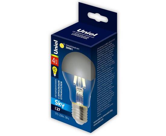 Лампа светодиодная Uniel E27 4W 3000K зеркальная LED-A60-4W/3000K/E27/CL MIRROR/CHROME PLS02WH UL-00011795, изображение 2