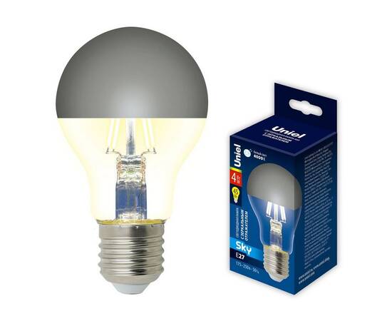 Лампа светодиодная Uniel E27 4W 4000K зеркальная LED-A60-4W/4000K/E27/CL MIRROR/CHROME PLS02WH UL-00011796