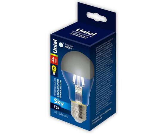 Лампа светодиодная Uniel E27 4W 4000K зеркальная LED-A60-4W/4000K/E27/CL MIRROR/CHROME PLS02WH UL-00011796, изображение 2