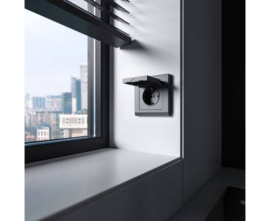 Розетка влагозащишенная с заземлением с защитной крышкой и шторками Werkel графит матовый W1171264 4690389213182, изображение 5