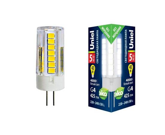 Лампа светодиодная (UL-00006745) Uniel G4 5W 4000K прозрачная LED-JC-220/5W/4000K/G4/CL GLZ09TR