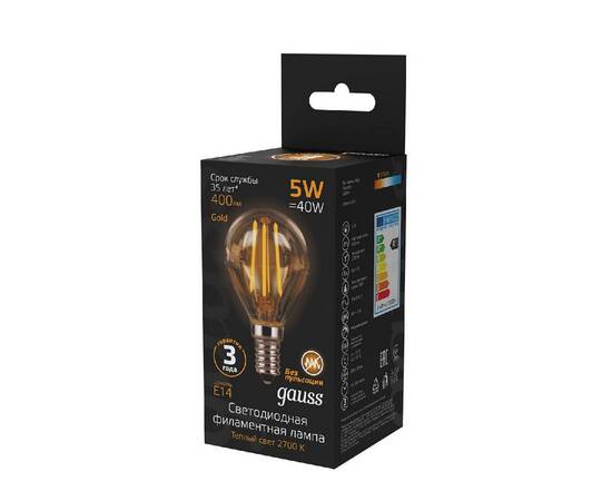 Лампа светодиодная филаментная Gauss E14 5W 2700К золотая 105801005, изображение 5