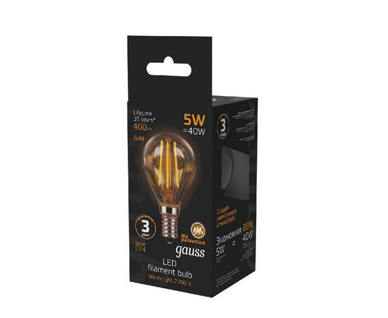 Лампа светодиодная филаментная Gauss E14 5W 2700К золотая 105801005, изображение 6