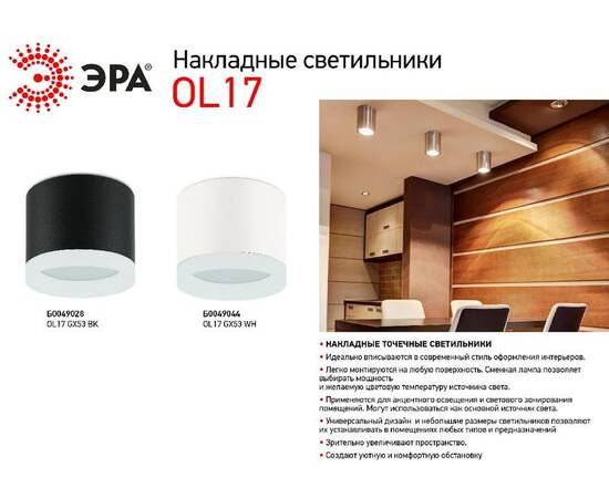 Накладной светильник ЭРА OL17 GX53 BK Б0049028, изображение 2