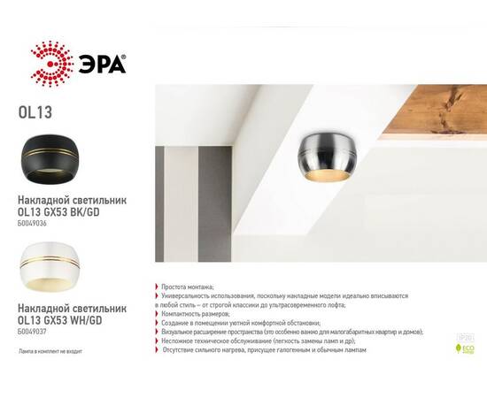 Накладной светильник ЭРА OL13 GX53 BK/GD Б0049036, изображение 2