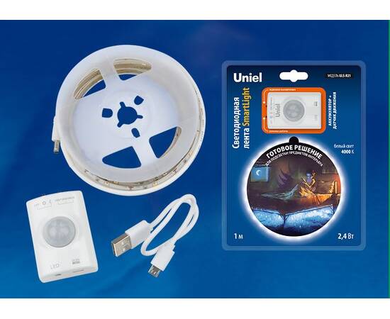Светодиодная лента Uniel ULS-R21-2,4W/4000K/1,0M/RECH SENSOR Smart Light блистер