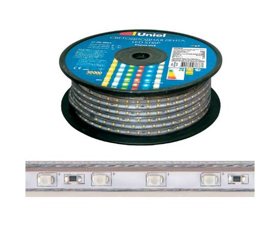 Светодиодная лента Uniel ULS-2835-60LED/m-10mm-IP67-220V-8W/m-50M-YELLOW бобина