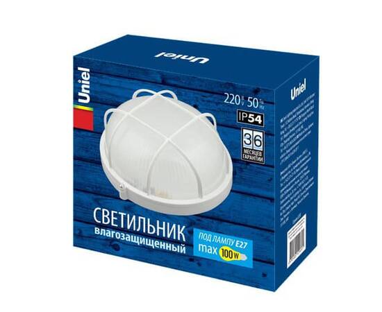 Потолочный светильник Uniel UWL-R02 100W/E27 IP54 WHITE Kруг/Решетка, изображение 2