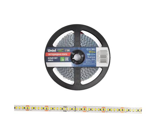 Светодиодная лента Uniel ULS-2835-180LED/m-10mm-IP20-DC24V-17W/m-5M-4000K катушка в герметичной упак, изображение 3
