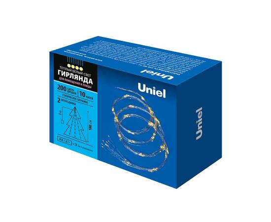 Гирлянда Uniel ULD-E0200-200/STB/3AA WARM WHITE IP44, изображение 2