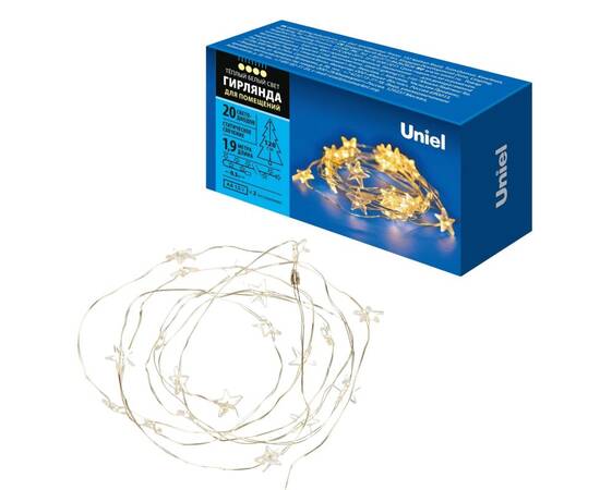 Гирлянда Uniel ULD-S1900-020/STB/2AA WARM WHITE IP20 STARS MINI