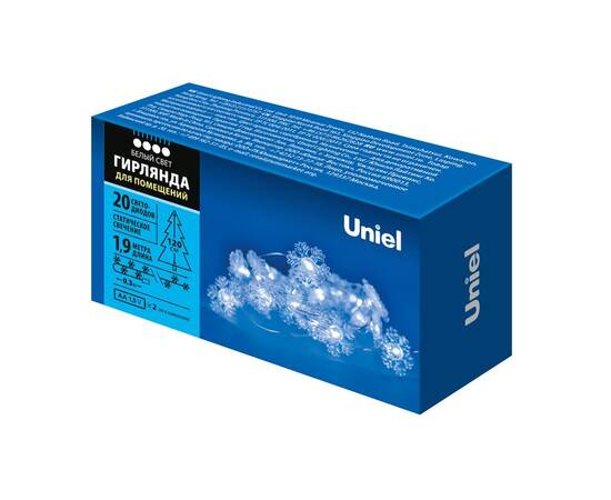Гирлянда Uniel ULD-S1900-020/STB/2AA WHITE IP20 SNOWFLAKES MINI, изображение 2
