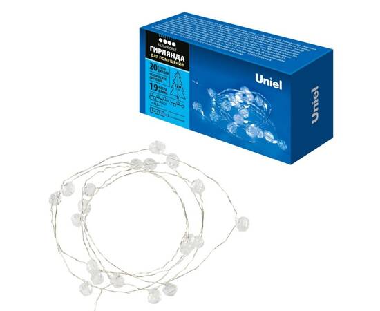 Гирлянда Uniel ULD-S1900-020/STB/2AA WHITE IP20 BEADS MINI
