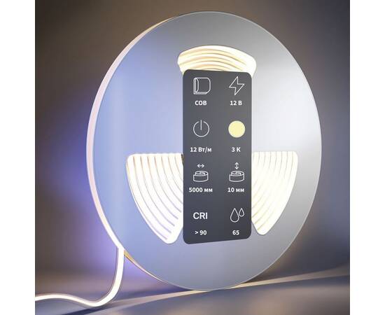 Светодиодная влагозащищенная лента Maytoni 12W/m 384LED/m COB теплый белый 5M 201078, изображение 3