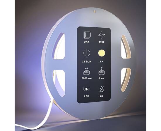 Светодиодная лента Maytoni 12W/m 384LED/m COB теплый белый 5M 201075, изображение 3