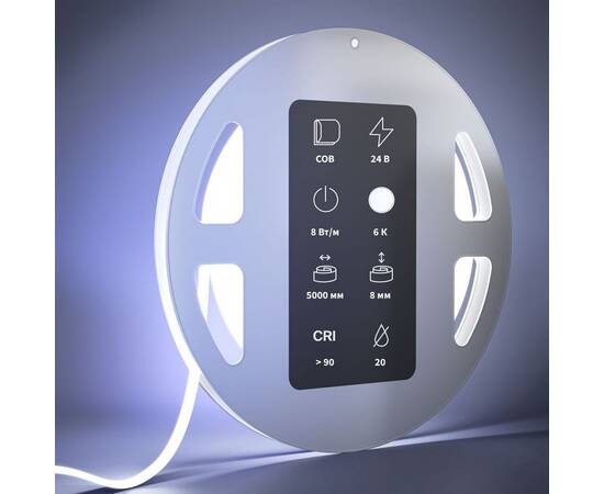 Светодиодная лента Maytoni 8W/m 320LED/m COB холодный белый 5M 201073, изображение 3