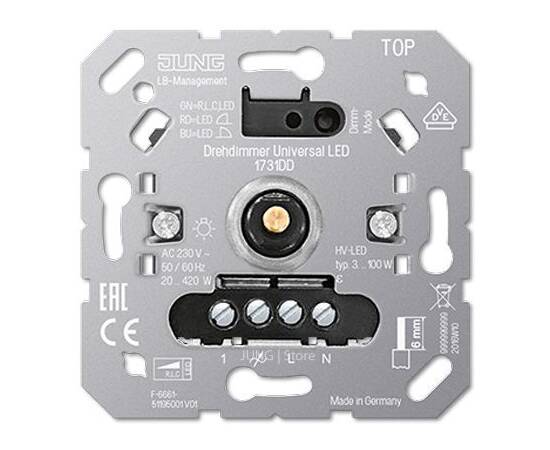 Роторный диммер универсальный LED с инкрементальным датчиком с входом для спутниковых устройств, Jung 1731DD