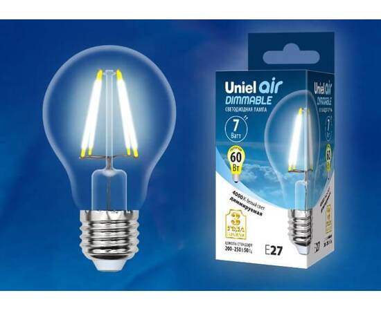Лампа светодиодная филаментная (UL-00002874) Uniel E27 7W 4000K LED-A60-7W/NW/E27/CL/DIM GLA01TR