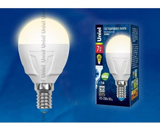 Лампа светодиодная (UL-00002418) Uniel E27 7W 4000K матовая LED-G45 7W/NW/E27/FR PLP01WH, изображение 2