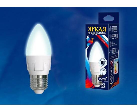 Лампа светодиодная (UL-00002411) Uniel E14 7W 4000K матовая LED-C37 7W/NW/E14/FR PLP01WH, изображение 2