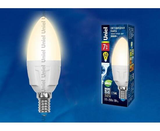 Лампа светодиодная (UL-00002412) Uniel E27 7W 4000K матовая LED-C37 7W/NW/E27/FR PLP01WH, изображение 2