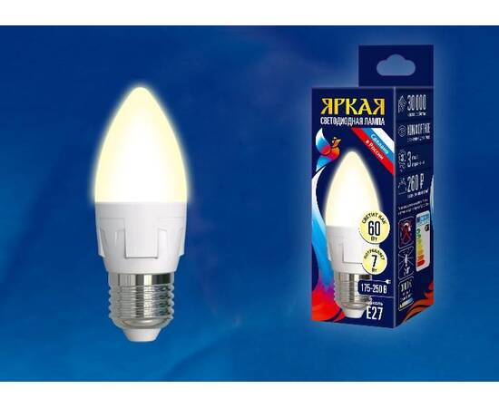 Лампа светодиодная (UL-00002413) Uniel E14 7W 3000K матовая LED-C37 7W/WW/E14/FR PLP01WH, изображение 2