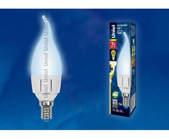 Лампа светодиодная (UL-00002414) Uniel E27 7W 3000K матовая LED-C37 7W/WW/E27/FR PLP01WH, изображение 2