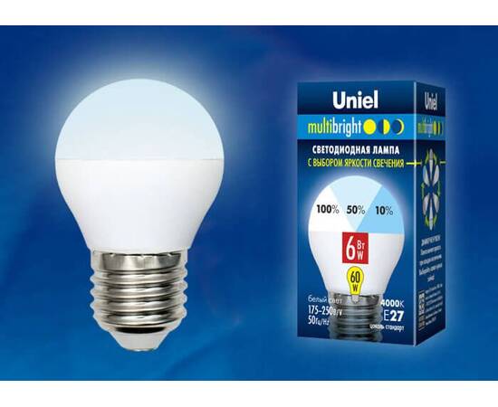 Лампа светодиодная (UL-00002378) Uniel E27 6W 4000K матовая LED-G45-6W/NW/E27/FR/MB PLM11WH, изображение 2