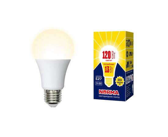 Лампа светодиодная (UL-00004024) Volpe E27 13W 3000K матовая LED-A60-13W/WW/E27/FR/NR, изображение 2
