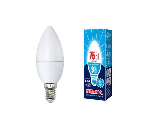 Лампа светодиодная (UL-00003803) Volpe E14 9W 4000K матовая LED-C37-9W/NW/E14/FR/NR, изображение 2