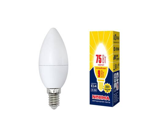 Лампа светодиодная (UL-00003804) Volpe E14 9W 3000K матовая LED-C37-9W/WW/E14/FR/NR, изображение 2