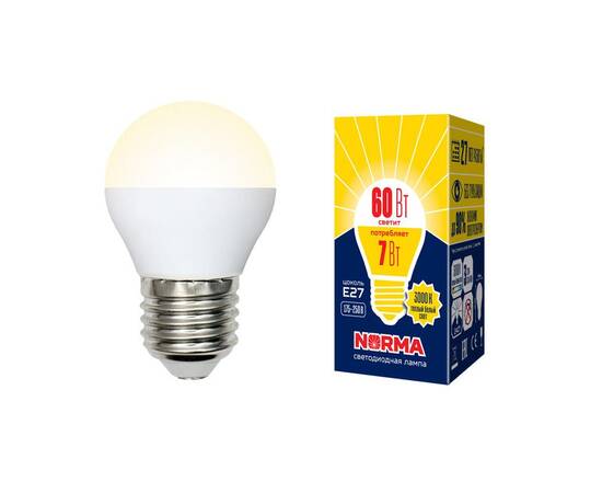 Лампа светодиодная (UL-00003823) Volpe E27 7W 3000K матовая LED-G45-7W/WW/E27/FR/NR, изображение 2