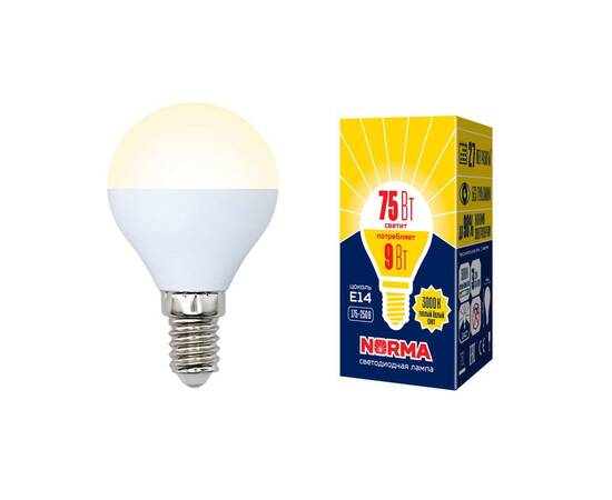Лампа светодиодная (UL-00003826) Volpe E14 9W 3000K матовая LED-G45-9W/WW/E14/FR/NR, изображение 2