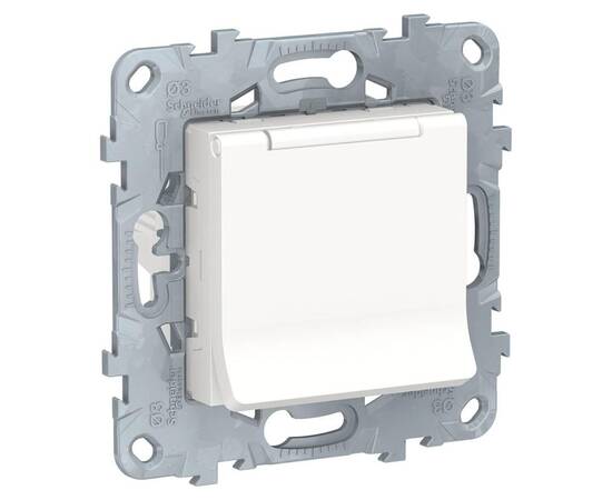 Розетка Schneider Electric Unica New с/з со шторками, с крышкой 16A 250V NU503718TA