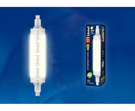 Лампа светодиодная (UL-00001555) Uniel R7s 12W 3000K прозрачная LED-J118-12W/WW/R7s/CL PLZ06WH
