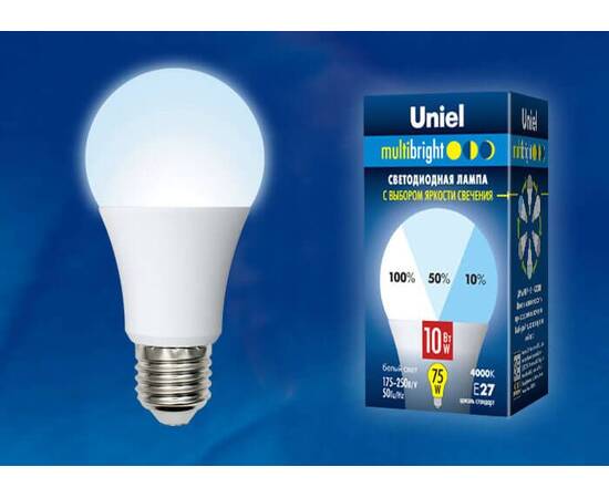 Лампа светодиодная (UL-00002372) Uniel E27 10W 4000K матовая LED-A60-10W/NW/E27/FR/MB PLM11WH, изображение 2