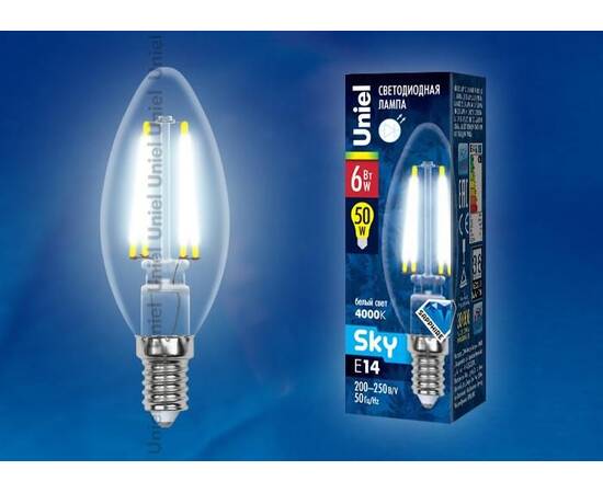 Лампа светодиодная филаментная (UL-00001372) Uniel E27 8W 4000K прозрачная LED-A60-8W/NW/E27/CL PLS0, изображение 2