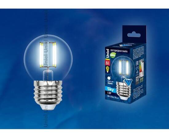 Лампа светодиодная филаментная (UL-00000302) Uniel Е27 6W 3000K матовая LED-G45-6W/WW/E27/FR PLS02WH, изображение 2