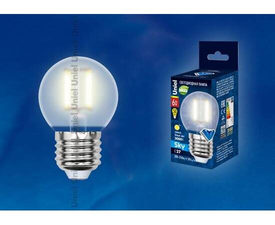 Лампа светодиодная филаментная (UL-00000199) Uniel E14 6W 3000K прозрачная LED-C35-6W/WW/E14/CL PLS0, изображение 2