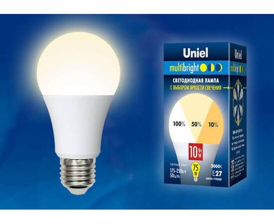 Лампа светодиодная (UL-00002371) Uniel E27 10W 3000K матовая LED-A60-10W/WW/E27/FR/MB PLM11WH, изображение 2