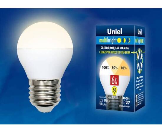 Лампа светодиодная (UL-00002375) Uniel E14 6W 3000K матовая LED-G45-6W/WW/E14/FR/MB PLM11WH, изображение 2