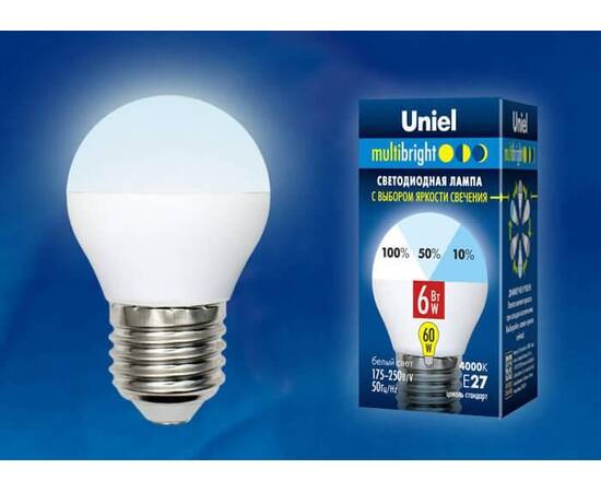 Лампа светодиодная (UL-00002377) Uniel E27 6W 3000K матовая LED-G45-6W/WW/E27/FR/MB PLM11WH, изображение 2