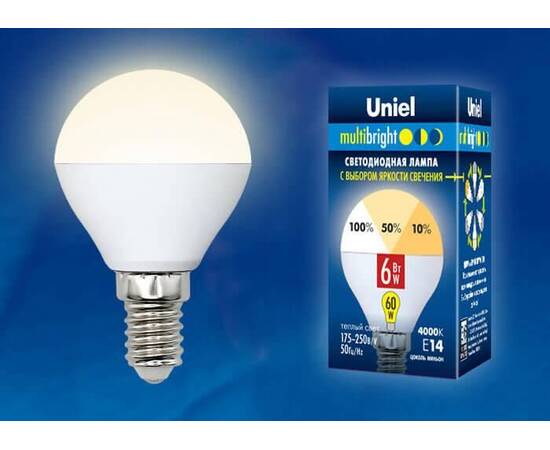 Лампа светодиодная (UL-00002373) Uniel E14 6W 3000K матовая LED-C37-6W/WW/E14/FR/MB PLM11WH, изображение 2